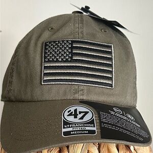 47 Olive Green Cap with American Flag. Size Medium